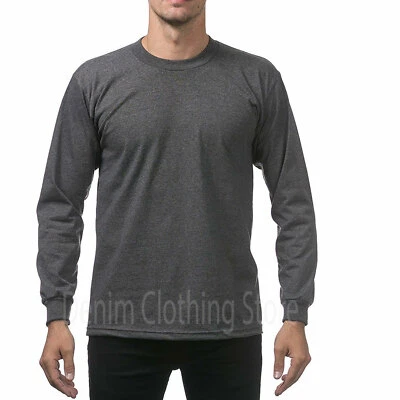 Pro Club Men's Heavyweight Cotton Long Sleeve Crew Neck T-Shirts S~7XL ProClub - Image 1 of 4