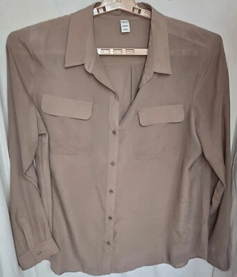 Old Navy Size XL Button Long-Sleeve Collared Silver Blouse (Office/Workplace) - Image 1 of 4
