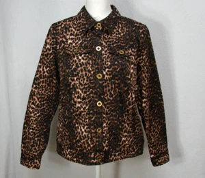 Joan Rivers Brown Black Animal Print Trucker Style Jacket Cotton Stretch Size 12 - Picture 1 of 7