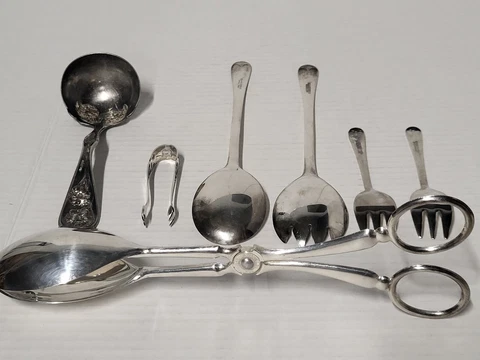 Lot 7 Antique & Vintage Sterling Silver & Silver Plated Utensils England Italy Cover