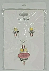 Icon Collection Pink Double Cats Eyes Silver Stud Earrings and Pendant BB13-274 - Picture 1 of 3