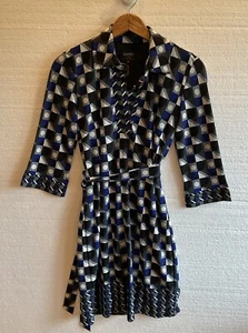 laundry Shelli segal Dress Women 4 Petite Long Sleeve Belt Geometric Colorful - Picture 1 of 11
