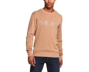 DKNY Cotton Long Sleeve Logo Crewneck Sweater in Camel Melange Size US Large