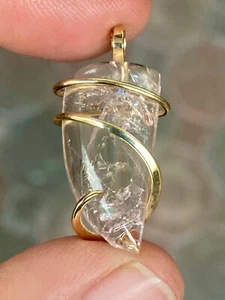 21.56ct Morganite Freeform Cabochon Pendant In Forged 14K Yellow Gold Total Wt - Picture 1 of 12