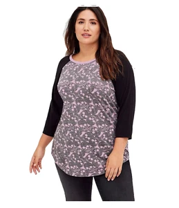 NEW TORRID ( 0X ) 12 / L BLACK HEATHER RAGLAN TEE TRIBLEND JERSEY SKULLS TOP - Bild 1 von 4