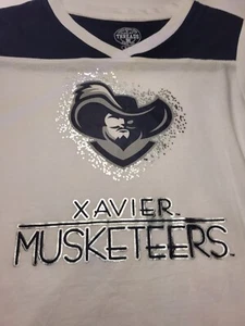 Xavier Musketeers Girls Youth V-Neck T-Shirt Medium 7/8 white NEW basketball - Picture 1 of 4