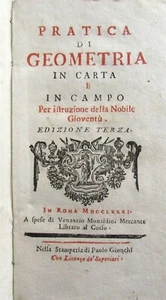 1781 GEOMETRY antique ILLUSTRATED Pratica di Geometria in carta e in campo - Picture 1 of 12