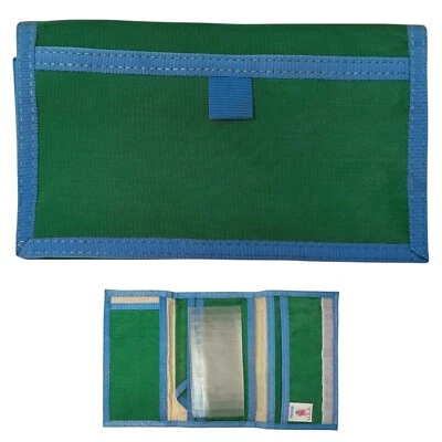 Cartera Vintage Freedom EE. UU. Nylon Triple Verde Azul Hecha en EE. UU. Retro Años 80 71/4" x 43/8" Foto 1 de 4