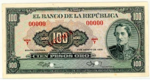 Colombia ... P-403s ... 100 Pesos ... 1958 ... Choice *AU-UNC*🤩(58) Specimen - Picture 1 of 2