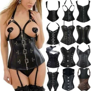 Sexy Bustier Underbust Corset Lace Up Women Gothic Top Steampunk Basque Lingerie - Picture 1 of 33