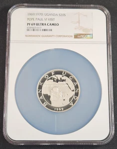 1969 Uganda 20 Shillings Pope Paul VI Proof Silver Coin - NGC PF 69 UC - Picture 1 of 6
