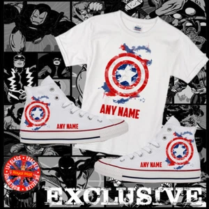 Captain America Inspired Converse Kids All Star Hi Top & Matching T-shirt Set - Picture 1 of 1