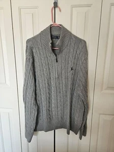 Polo Ralph Lauren 1/4 quarter zip cable knit sweater grey 2XB XXL 2XL big & tall - Picture 1 of 4