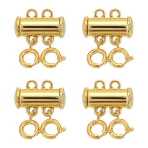 Layering Necklace Clasp 4Pcs 2 Strands Slide Magnetic Tube Lock Clasp, Gold - Picture 1 of 6