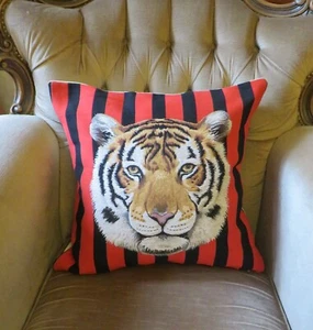 NIGHTCLUB BLACK AND RED STRIPES TIGER JUNGLE TAPESTRY CUSHION COVER ONLY - Picture 1 of 6
