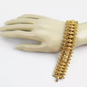 Vintage 50er-60er Jahre MCM Krone Trifari gebürstet goldfarben Perlen Armband - Bild 1 von 5