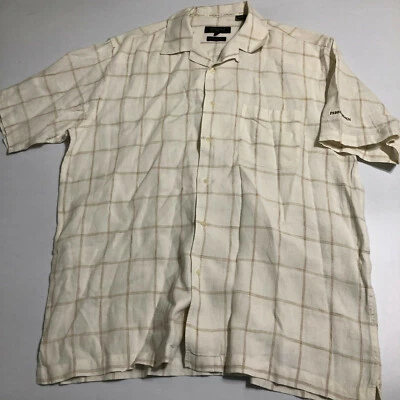 Mens XL Pebble Beach Bobby Jones Golf SS LINEN Button Up Shirt White Check Shirt - Image 1 of 4