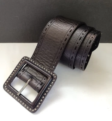 Linea Pelle Women's Belt Black Leather Size M Wide Handmade Textured Studded - Image 1 of 4