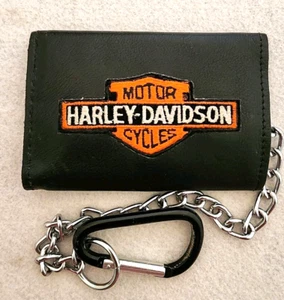 Harley-Davidson Leder 5,5" Dreifachfaltung Biker Trucker Kette Motorrad Geldbörse B&S - Bild 1 von 5