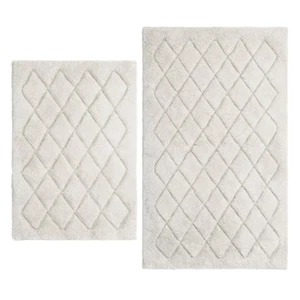 Marquis Rug Set Diamond Stripe Pattern Grey Cotton Blend Bedding Mats 2-Piece - Picture 1 of 5