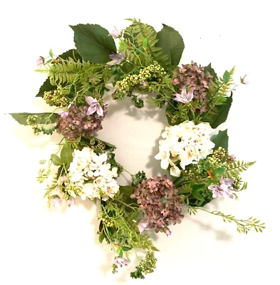DOOR DECOR WREATH ARTIFICIAL HYDRANGEA FLOWERS BERRY LARGE 24" NEARLY NATURAL - Image 1 of 4