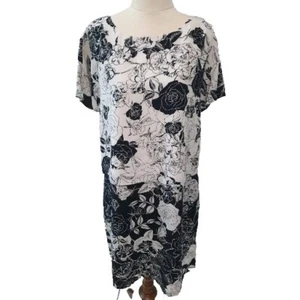 Vestido KACHEL Talla 10 Negro Blanco Floral Mezcla Seda Cuello Redondo Hasta la Rodilla - Imagen 1 de 7