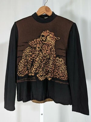 Suéter Tejido Intarsia Gato Leopardo Gris Colección St John Pequeño EE. UU. Foto 1 de 4