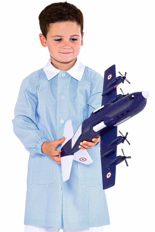 GREMBIULE ISACCO Divisa Bambina Bambino Asilo Scuola Materna Quadrettini Azzurro - Immagine 1 di 2