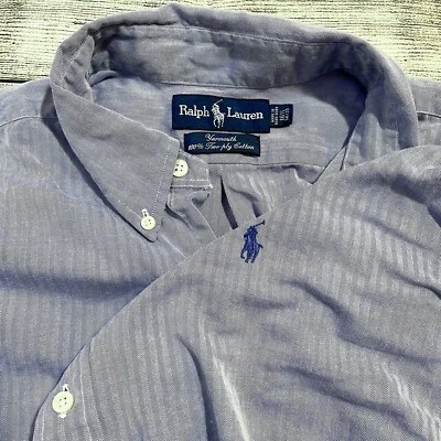 Ralph Lauren Yarmouth Men’s Blue 16 1/2 Long Sleeve Button Down Shirt Two Ply - Image 1 of 4