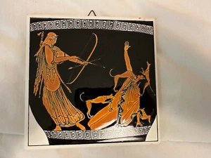 Vintage Niarchos Hellas handgefertigter griechischer Fliesenuntersetzer -- Der Zorn der Artemis - Bild 1 von 2