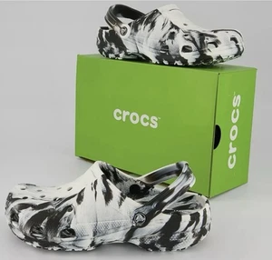 Ladies Size 5 Crocs Classic Marbled Clogs White/Black RRP 49.99 - Picture 1 of 10