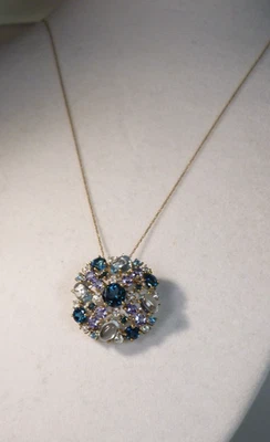 Круглый овальный синий топаз, танзанит, синий бриллиант и цирконий 10 карат золото 7,61 карата - Изображение 1 из 4