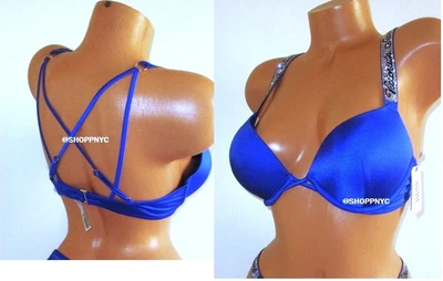 Top de bikini Victoria Secret Swim 38C correa brillante bomba push up azul 2 tazas Foto 1 de 4