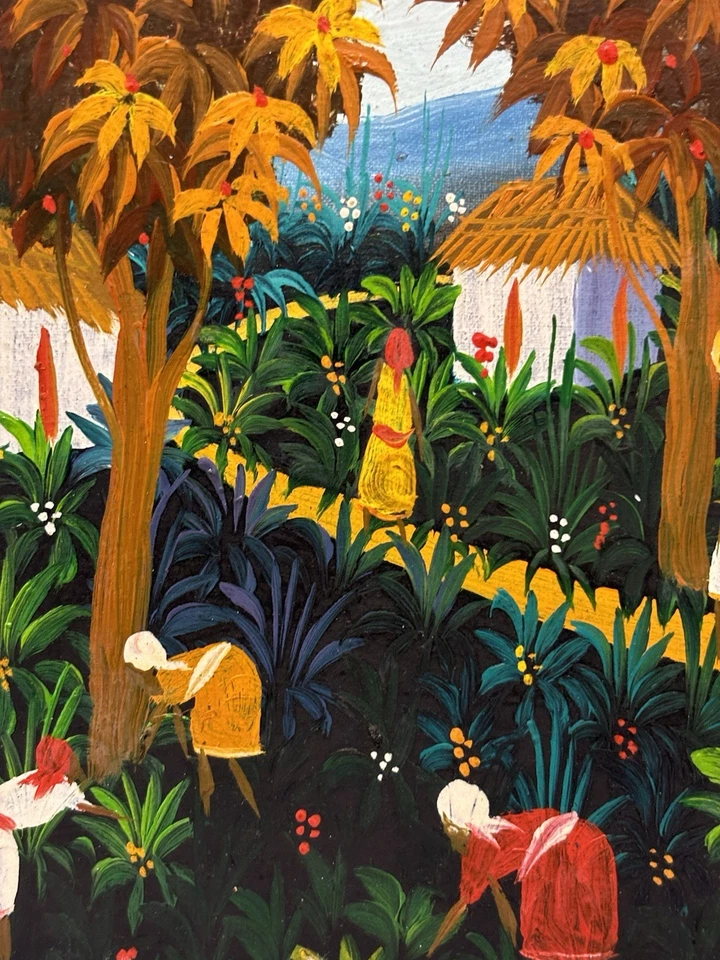 Vibrant Haitian Village Original Signed Painting, Cultural Fine Art Decor Gifts - Image 1 of 4