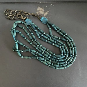 Wooden Beaded Necklace Teal Green Chunky Long Layering Boho Summer Festival - Picture 1 of 8