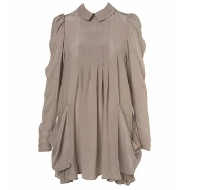 Topshop 100% шелк размер 4 пыльный светло-фиолетовый кокетка длинным рукавом мини-платье девочки - Изображение 1 из 4