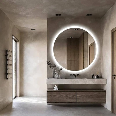 HOMLUX 36 pulgadas Espejo redondo sin marco con luz LED antiniebla borde esmerilado (45C) Foto 1 de 4