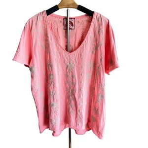 Camiseta JOHNNY WAS Coral Sunset Makana Everyday Bordada Marfil Para Mujer XL - Imagen 1 de 6