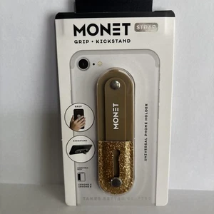 Monet sangle téléphone portable poignée béquille support téléphone universel paillettes or neuf - Photo 1 sur 4