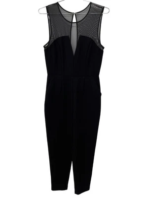 BCBGGeneration Jumpsuit Size 8 Black Sheer Mesh Panel Sleeveless One Piece Chic - Image 1 of 4