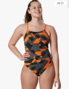 Damen Ruse Blocks Flyback Einteiler Badeanzug Speedo Orange 12/38 - Bild 1 von 4