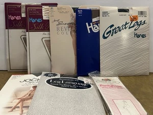 Pantyhose Vintage Lot Of 8, Medium B, Hanes, Clay, Buff, Black, Navy, New - Picture 1 of 13