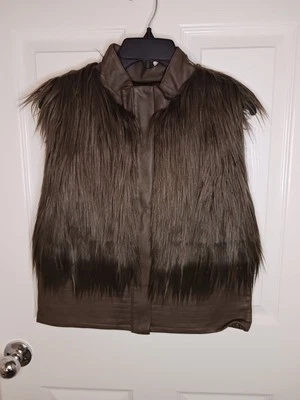 Chelsea & Violet Women Sz L Vest Faux Fur & Faux Suede Boho Hippie Bohemian Brow - Image 1 of 4