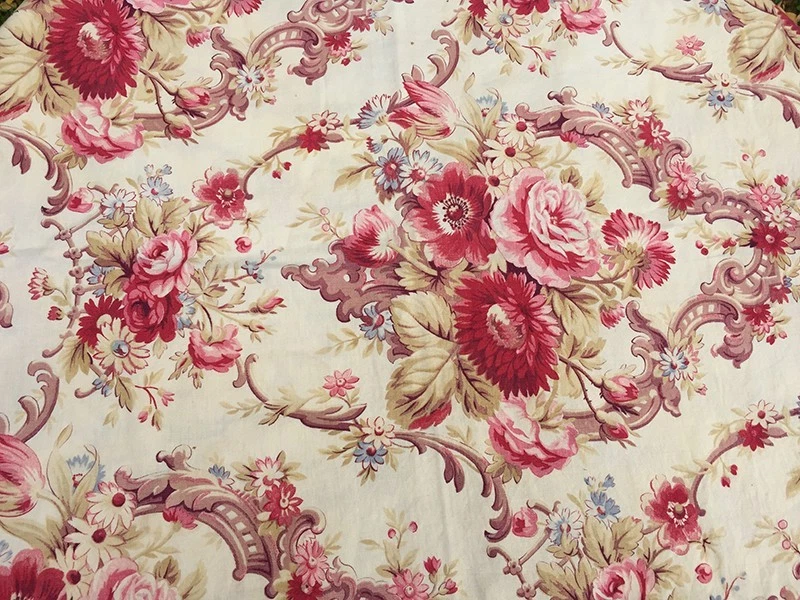 Tissu ancien grande taie fleurs roses shabby - Photo 1/4