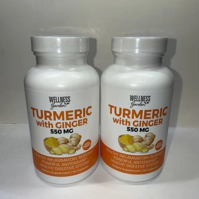 Lot 2 WELLNESS garden Turmeric with Ginger 550mg Extra Strength.  Exp: 10/27 - Image 1 of 4