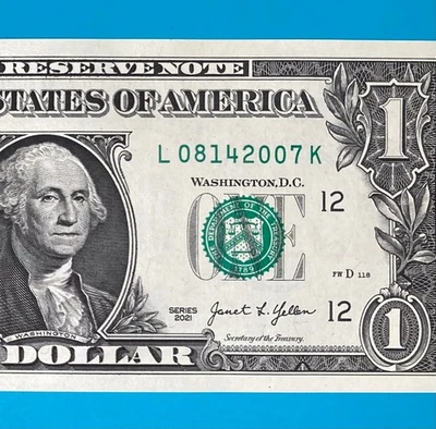 August 14, 2007 (L 08142007 K) BIRTHDAY Note $1 One Dollar Bill *UNC* - Image 1 of 4