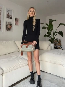 Bolso Bandolera de Cuero Liz Claiborne Cartera Beige Tostado Diseñador Vintage - Imagen 1 de 6