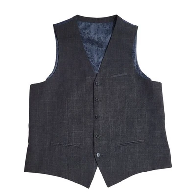 F & F Waistcoat Grey Check 3 Pocket Smart Formal Men's XL 44" - Image 1 of 4