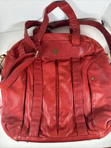 Tory Burch Burnt Orange Leather Satchel Handbag Gold Accents Removable Strap XL - Picture 1 of 13