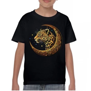 Celtic Moon Leopard Youth T-shirt Vivid Mystic Wildlife Nordic Valhalla Kids - Picture 1 of 50